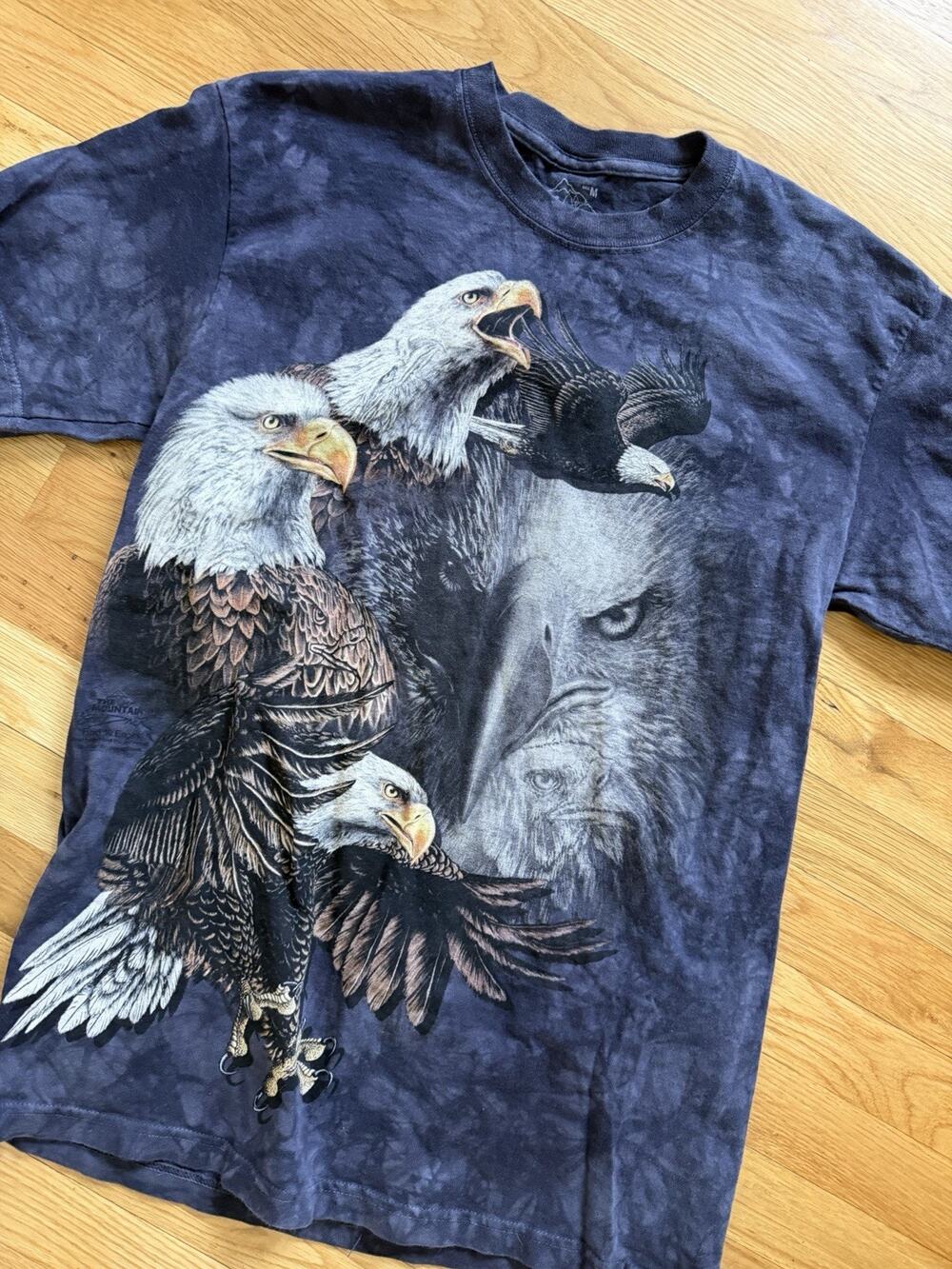The Mountain Men's Eagle Wolf Tie Dye Graphic T-Shirt Small Medium Blue Navy